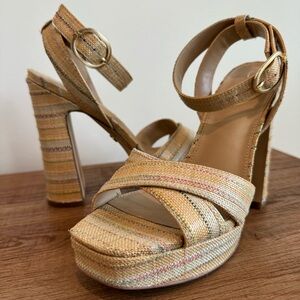 Sam Edelman - Women’s Kayna Striped Platform Sandals in Natural Raffia size 6